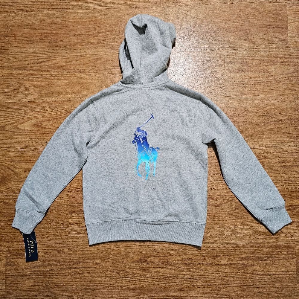 Polo Ralph Lauren Pony Logo Fleece Hoodie Jacket Full Zip S Unisex Grey Blue New